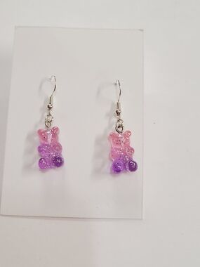Pink & Purple Gummy Bear Dangle Earrings
